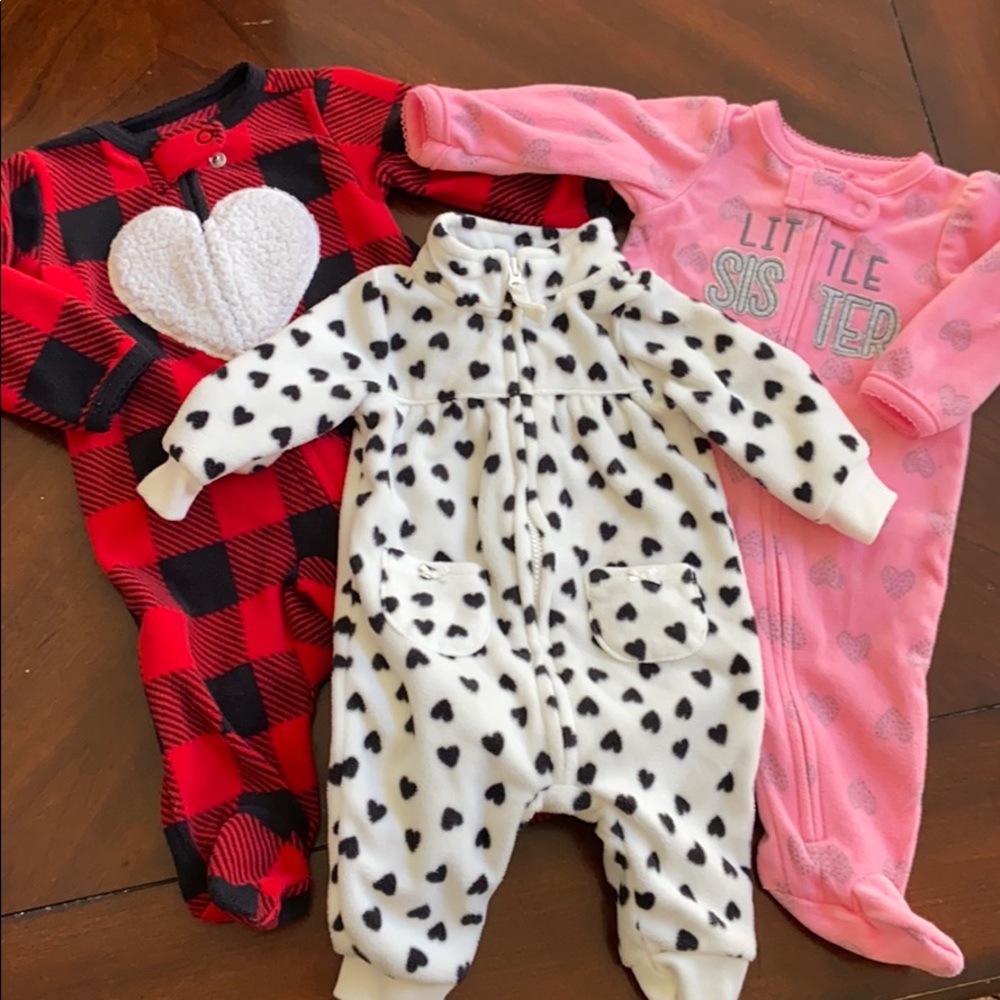 3 Newborn fleece one piece outfits